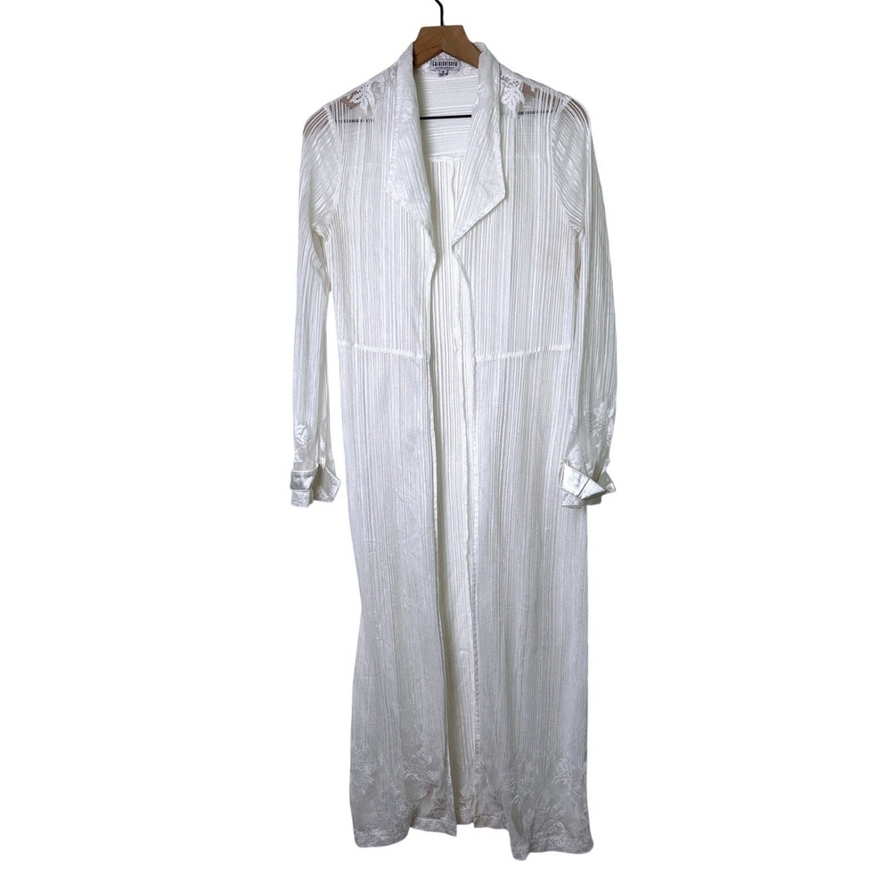Fashion Nova Womens Sheer Lace Mesh Long Duster Cardigan Size M White Bridal